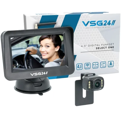 VSG24 4.3" FUNK-Set SELECT ONE für PKW - Rückfahrkamera Set mit 4.3" Monitor, einfache Montage und Nachtsicht, ideal für sicheres Rangieren und Parken.