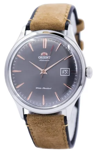 Orient FAC08003A0 Bambino Version 4 Classic Automatik Uhr - Herren Armbanduhr mit mechanischem Automatikwerk, elegantem grauen Zifferblatt und braunem Lederarmband. Stilvolle Datumsanzeige und wasserdicht, ideal für den täglichen Gebrauch.