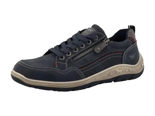 Mustang Herren Sneaker mit Farbschweif und Logosohle, Größe 44, Blau - Sportlicher Sneaker mit Reißverschluss für schnelles An- und Ausziehen, pflegeleichtes Obermaterial und rutschfeste Laufsohle für optimalen Tragekomfort.