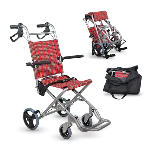 Mobiclinic® Transitrollstuhl Neptuno – Klappbar & Leichtgewicht - Transportrollstuhl aus Aluminium, klappbar und leicht für einfachen Transport. Ideal für kurze Strecken, mit Sicherheitsgurt und breitem Platzangebot für Standardtüren.