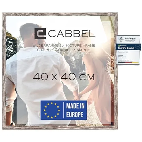 CABBEL Bilderrahmen 40x40 cm, Eiche Dunkel, stabiles MDF-Holz Rahmen, bruchsicherem Plexi-Glas, zum Aufhängen, ideal für Fotos/Bilder/Collage