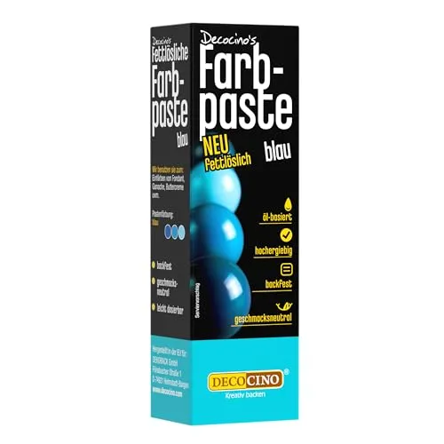DECOCINO fettlösliche Farbpaste Blau - 15 g - öl-basierte Lebensmittelfarbe, ideal zum Einfärben von Schokolade, Buttercreme, Fondant oder Kuchenteig