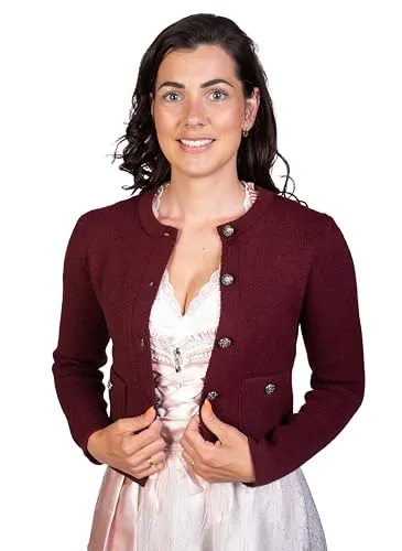 Trachtl ROSI Trachtenjacke in Weinrot (40) - Stilvolle Trachtenjacke mit einzigartigen Knöpfen und zierlicher Einfassung. Ideal für besondere Anlässe, gefertigt aus hochwertigem Material für besten Tragekomfort.