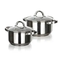 BANQUET Edelstahl-Geschirr-Set SWING Small, 4 Stück - Sets mit zwei hochwertigen Edelstahl-Töpfen, ideal für Gas, Elektro, Induktion und Glaskeramik. Perfekt für die Zubereitung köstlicher Speisen.