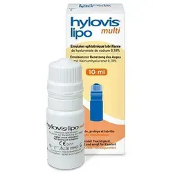 Hylovis Lipo Multi 10 ML - Arzneimittel zur Benetzung der Augen, ohne Konservierungsstoffe. Ideal bei trockenen Augen, bietet langanhaltende Feuchtigkeit und Schutz durch 0,18% Natriumhyaluronat.