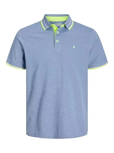 JACK & JONES Herren Poloshirt "JJEPAULOS POLO SS NOOS PLS" 6XL - Modisches Herren-Poloshirt in Bright Cobalt mit neonfarbenen Details. Aus 100% Baumwolle, taillenbedeckend und mit kurzem Arm für optimalen Tragekomfort.