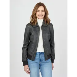 Blouson JCC "2999101-2", Damen, Gr. XS, grau - Funktionsjacke aus 100% Leder, körpernah geschnitten mit elastischem Strickbund für optimale Passform und zwei seitlichen Zipper-Taschen – ideal für stilvolle Outfits.