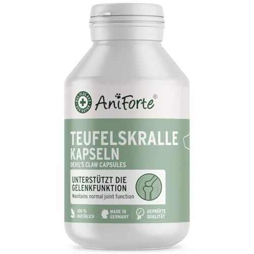 AniForte Teufelskralle Kapseln für Hunde 100 Stk - Gelenkunterstützung für mehr Beweglichkeit - Tiergesundheit: Unterstützt auf natürliche Weise die Gelenkfunktion und Agilität Deines Hundes mit hochwertigem Teufelskrallenpulver.