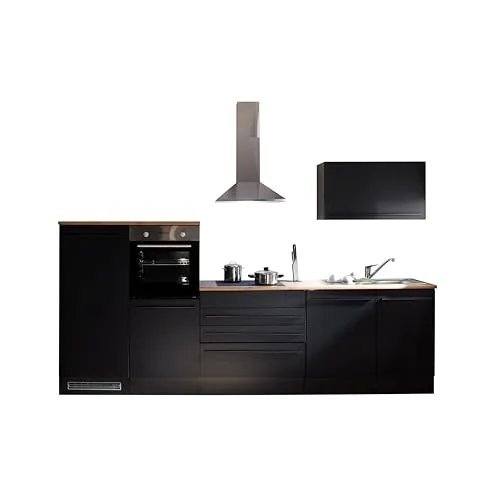 Mid.you Küchenleerblock Schwarz, 320 cm - Küchenzeilen aus Kunststoff mit 3 Schubladen, ideal für moderne Küchen, nur online abgebildet bestellbar.