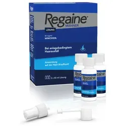 REGAINE Männer Lösung - 50 mg/ml Minoxidil (5%) gegen Haarausfall - Kopfhautbehandlungen: Speziell für Männer bei erblich bedingtem Haarausfall, fördert kräftigeres Haarwachstum. 9 von 10 Anwendern bestätigen die Wirkung!