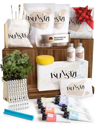 kunstli DIY Töpferset für zuhause - Starterset Basteln und Töpfern - Ton Set kreativ töpfern - lufttrocknender ton ohne Brennen - Air Dry Clay - Pottery Set Geschenk