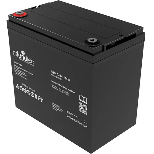 50Ah AGM Akku 12V Solarbatterie - 12V AGM Akku 50Ah für Solarsysteme, extrem zyklenfest und wartungsfrei, perfekt für Wohnmobile und Solar-Inselanlagen.