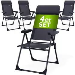Gartenstuhl klappbar 4er-Set Anthrazit Alu Hochlehner - Genießen Sie entspannte Stunden im Freien mit dem CASARIA® Klappstuhl-Set. 7-fach verstellbare Rückenlehne, abnehmbares Kopfkissen und leichtes Aluminiumgestell machen diese Stühle ideal für Garten, Balkon oder Camping.