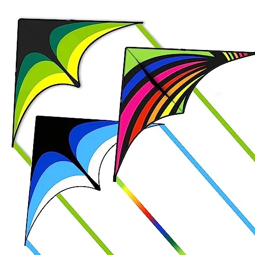 Mint's Colorful Life Delta Drachen Flugdrachen für Kinder und Erwachsene, extrem einfach zu Fliegender mit 2 Bändern und 300 Fuß Drachenschnur, der Beste Drachen für Anfänger(3er-Pack)