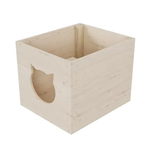 QLS Katzenhaus Box aus Holz für Kallax-Regal - Katzenhöhle aus unbehandeltem Kiefernholz, idealer Rückzugsort für Katzen. Passt perfekt in IKEA KALLAX, minimalistisches Design für ein stilvolles Zuhause.