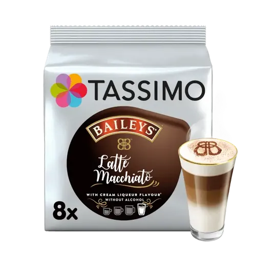 Tassimo Baileys Latte Macchiato 4896 - Kaffeekapseln & Pads – Genießen Sie den cremigen Sahnelikörgeschmack mit feinem Schaum in dieser alkoholfreien Köstlichkeit. Ideal für einen besonderen Kaffeegenuss!
