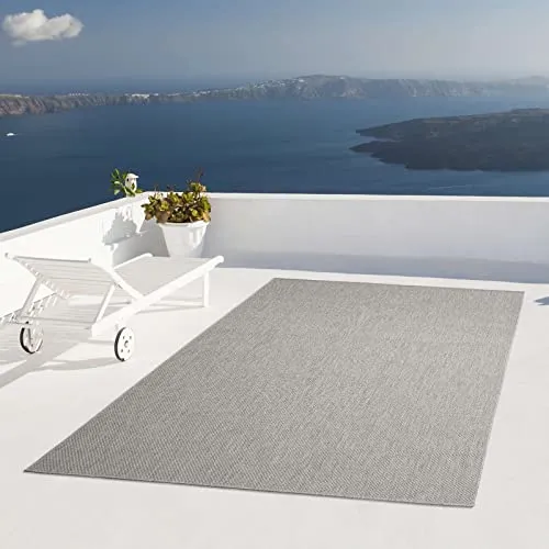 Taracarpet Wetterfester Outdoor Teppich 160x220 cm in Silber Grau - Ideal für Balkon, Terrasse und Wohnzimmer: Der robuste Outdoor Teppich in Sisaloptik überzeugt mit pflegeleichter, wetterbeständiger Qualität und verleiht jedem Raum ein stilvolles Ambiente.