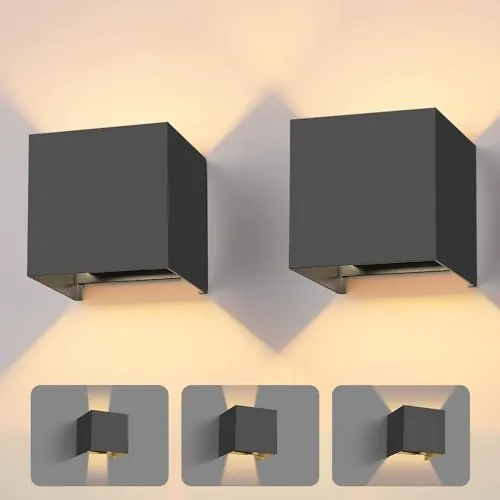 vatato 2 Stück LED Wandleuchte 12W, Innen/Aussen Aluminium Wandlampe Einstellbarer Lichtstrahl, 3000K Warmweiß Außenwandleuchte IP54 für Wohnzimmer Schlafzimmer Garten (Dunkelgrau)