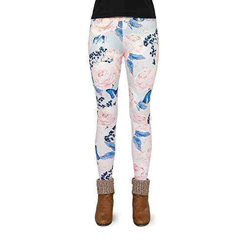 cosey - Bedruckte Bunte Leggins (Einheitsgröße) - Design Rosen & Schmetterlinge