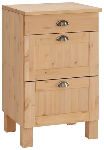 Unterschrank HOME AFFAIRE "Oslo" – Beige, Massivholz, 50 cm - Eleganter Unterschrank aus massivem Kiefernholz in natur gebeizt. Mit 3 praktischen Schubladen und stabiler Arbeitsplatte ideal für die Küche. Pflegeleicht und einfach zu montieren.