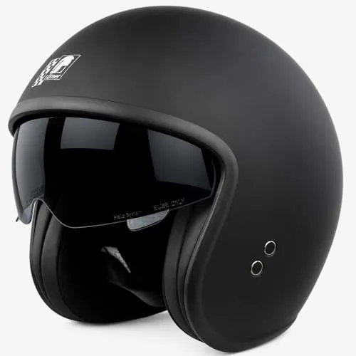 Römer Jethelm RR10701 - Motorradhelm mit Sonnenvisier, matt schwarz, Gr. M - Motorradhelm mit integrierter Sonnenblende und kostenlosem klarem Visier, ECE 22.06 zertifiziert für höchste Sicherheit und Bluetooth-kompatibel für optimale Kommunikation.