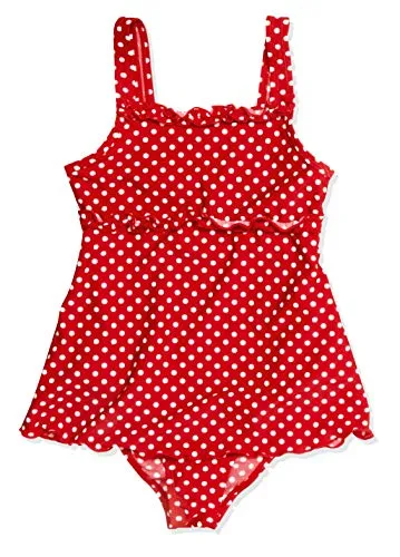 Playshoes Badeanzug "Punkte" in Rot/Weiß, Größe 110/116 - Kinder Badeanzug mit UV-Schutz 50+, schnelltrocknend und elastischem Bund – ideal für unbeschwerte Tage am Wasser!