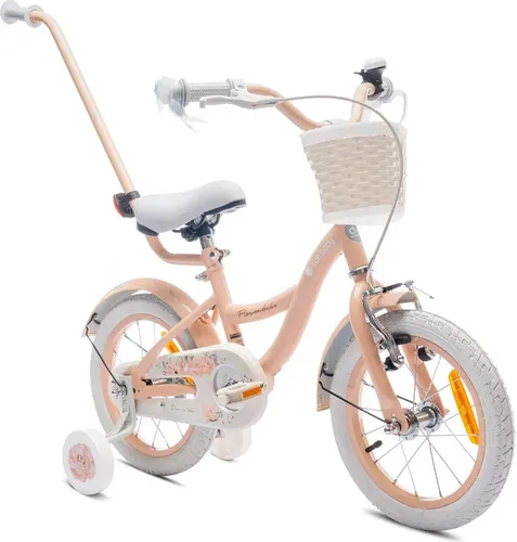 Sun Baby Mädchenfahrrad 14 Zoll Flower Bike mit Schubstange - Kinderfahrrad für Mädchen von 2 bis 6 Jahren, verstellbare Sitzhöhe und Lenker für jahrelangen Fahrspaß, inklusive Schubstange für einfaches Handling.