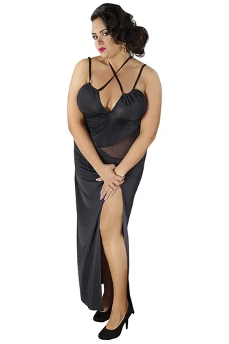 Gr.  38/40  Langes Kleid Schwarz Sexy Partykleid mit hohem Schlitz