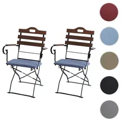 2er-Set Biergartenstuhl HWC-J40 – Klappstuhl in Gastronomie-Qualität - Hochwertiges 2er-Set Klappstühle aus Akazie, mit blauen Polstern. Robuste Verarbeitung und platzsparend zusammenklappbar – ideal für Garten, Terrasse oder Balkon.