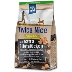 NutriQM Trockenfutter Twice Nice Adult Pute & Huhn - Premium getreidefreies Hundefutter mit 520 g frischen Filetwürfeln pro Kilo, ideal für empfindliche Verdauung und gesunde Haut, gefüllt mit Superfoods und Omega-Fettsäuren.