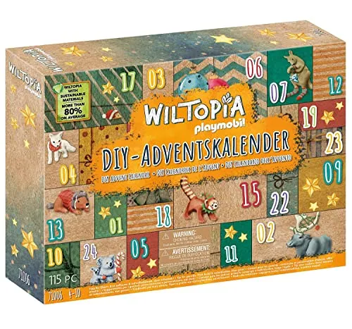 PLAYMOBIL Wiltopia 71006 DIY Adventskalender Tierische Weltreise - Spielzeug-Adventskalender mit 24 Überraschungen zum individuellen Gestalten, ideal für kreative Kinder ab 4 Jahren. Hochwertig aus 80 % recyceltem Kunststoff und umweltfreundlich.