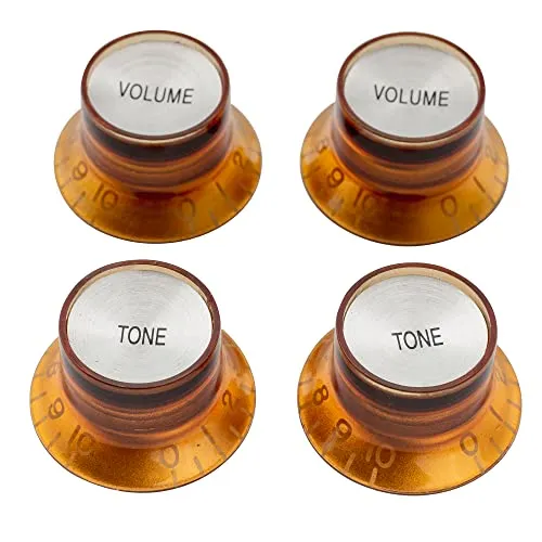 Musiclily Pro Metrische Gitarre Knöpfe Potiknöpfe Top Hat Bell Knobs 2 Volume 2 Tone Set für Epiphone Les Paul SG E-Gitarre, Amber mit Silber Metalleinlage
