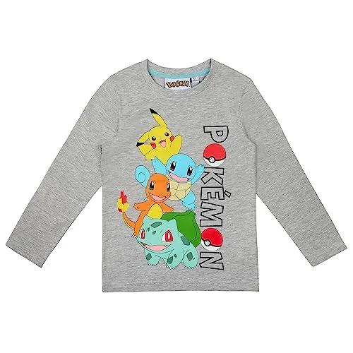 Pokemon Langarmshirt in verschiedenen Designs (DE/NL/SE/PL, Numerisch, 152, Regular, Grau 2)