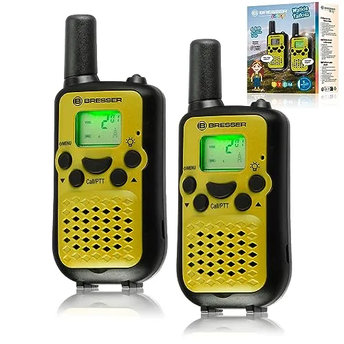 Bresser Junior Walkie-Talkies für Kinder - 2er-Set, hohe Reichweite bis zu 6 km, integrierte Taschenlampe und Freihand-Funktion für Abenteuer draußen