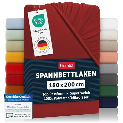 Blumtal Spannbettlaken aus Mikrofaser - Bettlaken im 2er-Set, OEKO-TEX® zertifiziert, mit rundum Gummizug für perfekten Sitz, ideal für Matratzen bis 25cm Höhe, Pflegeleicht und in strahlendem Aurora Rot.