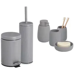 Zeller Present Badaccessoires Set, Hellgrau, Keramik, 6-teilig - Elegantes 6-teiliges Badaccessoires Set aus Keramik in Grau. Ideal für stilvolle Badezimmergestaltung mit hygienischen Funktionen und einfacher Reinigung.