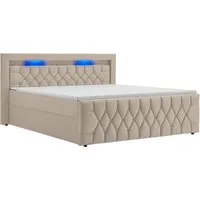Juskys Polsterbett Leona 180x200 cm - Luxuriöses Boxspringbett mit LED-Licht - Betten mit Samt-Bezug und H4 Matratze für optimalen Schlafkomfort, ausgestattet mit stilvollem LED-Licht in Blau für eine moderne Atmosphäre.