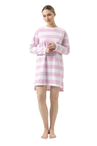 Mey Nachtwäsche Streaked Lines Damen Nachthemd Soft Pink (L) - Stilvolles Nachthemd mit langen Ärmeln für zusätzlichen Komfort. Das moderne Design in sanften Farben und mit verspieltem Motiv sorgt für gute Laune und ist perfekt für gemütliche Nächte.