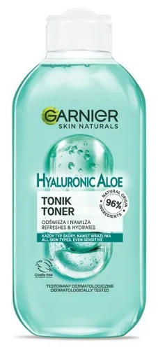 Garnier Skin Naturals Hyaluronic Aloe Gesichtswasser 200 ml - Feuchtigkeitsspendendes Gesichtswasser mit Hyaluron und Aloe. Ideal für die Reinigung und Vorbereitung der Haut auf die Pflege. Entfernt sanft Make-up und Unreinheiten und sorgt für ein frisches Hautgefühl.