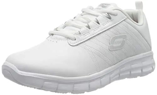 Skechers Damen Sure Track Erath Slip On Sneaker - Weißes Leder, 41 EU - Damen-Sneaker mit rutschfester, ölbeständiger Gummi-Außensohle und bequemer Skechers Memory Foam Einlegesohle für optimalen Tragekomfort.