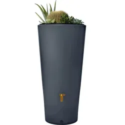 4rain VASO 2in1 Regenspeicher 220 Liter - Wasserspeicher & Regentonnen, stilvolles Design in graphite grey mit integrierter Pflanzschale für dekorative Gartenlösungen.