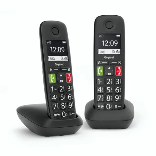 Gigaset E290 Duo - 2 schnurlose Telefone für Senioren, große Tasten und verstärkende Hörfunktion, ideal für bessere Verständlichkeit
