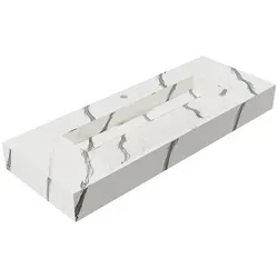 Hängendes Waschbecken TAKOTNA - 120.2 x 45.2 cm - Weiß Marmor-Optik - Waschbecken aus Solid Surface mit trendiger Marmor-Optik, antimykotisch und fleckenresistent – ideal für stilvolle Badezimmer.