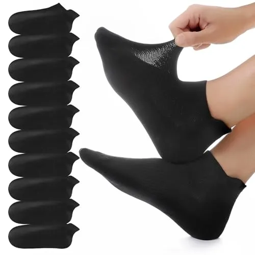 YouShow 10 Paar Sneaker Socken Herren Damen, Atmungsaktive Sportsocken, Baumwolle Kurz Laufsocken Schwarz 39-42
