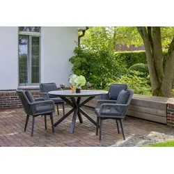 Gartenmöbelset Diningsessel Marbella mit Tisch Almeria 120 cm - Grau - Stilvolles Gartenmöbelset mit 4 Diningsesseln Marbella und einem 120 cm Tisch Almeria. Genießen Sie höchsten Komfort und elegantes Design für Ihre Terrasse oder Ihren Garten.