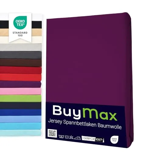 Buymax Spannbettlaken 70x140cm Doppelpack 100% Baumwolle Kinderbett Spannbetttuch Baby Bettlaken Jersey, Matratzenhöhe bis 15 cm, Farbe Aubergine
