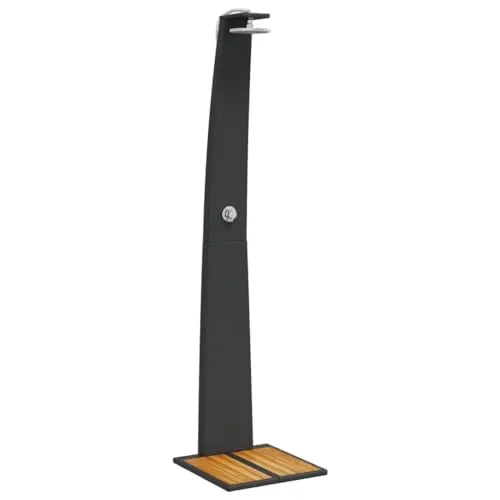 vidaXL Gartendusche, Outdoor Dusche mit Lattenboden - Brausen & Duschen – Erfrischende Gartendusche aus langlebigem Poly Rattan mit stabilen Akazienholzlatten für sicheren Stand und einfache Handhabung.