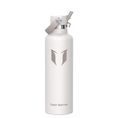 Super Sparrow Edelstahl Trinkflasche Kinder - 18/10 Ultraleicht Thermobecher - 1L - Standardmund Stroh-Deckel - BPA-Frei Thermoskanne, Thermosflasche für Sport, Travel, Schule, Outdoor, Büro