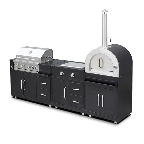Oviala Memphis Outdoor-Küche mit 3 Kochelementen - Vielseitige 3-teilige Outdoor-Küche für unvergessliche Grillabende im Freien, ausgestattet mit einem leistungsstarken Gasgrill, Pizzaofen und Kochfeld für grenzenlose Kochmöglichkeiten.