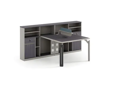 Gruppenschreibtisch für 2 Personen – Moderner Teamarbeitsplatz - Geräumiger Schreibtisch mit Schrank und Schubladen, ideal für effizientes Arbeiten im Arbeitszimmer. Maße: 240 cm x 154 cm x 110 cm, gefertigt aus langlebigem MDF und Spanplatte.